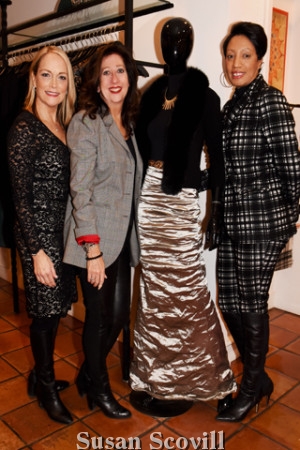 4. Mary Pat Kessler, Mary Dougherty and Sabrina Pray paused for a photo with a mannequin dressed in high style wearing Nicole Miller's fabulous formal gown ensemble outfit!