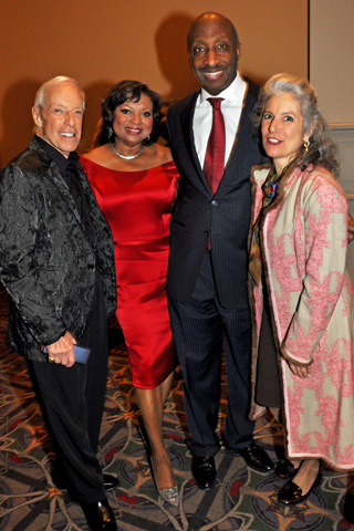 Jerry Blavat and his daughter Gerrie (left and right) were chatted with Award of Merit honorees Andrea and Kenneth Frazier (center) during the cocktail reception.