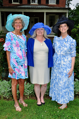5. Jeptha Abbott treasurer Susan O'Donnelll, National Vice-President for Women's Isues Cynthia Pritchard and Jeptha Abbott Regent and State Chairman Anne Peckham paused for a photo at the E-SU garden party.